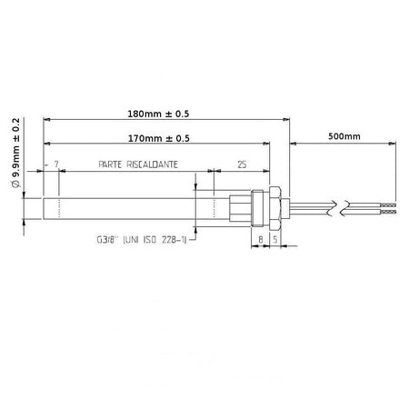Resistenza accensione con raccordo filettato 3/8" GAS Stufe a Pellet 14701008