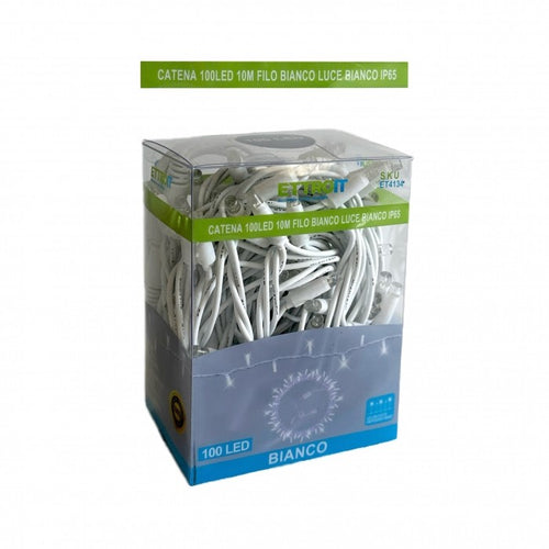 Catena luminosa 100 led luci di Natale 10mt prolungabile da esterno luce BIANCO flash BIANCO ip65 - ET4134
