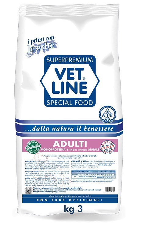 Vet Line mangime secco cani adulti maiale