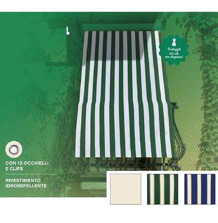 Tenda da Sole Ombreggiante 1.5x3mt con 12 Occhielli Polycotone Idrorepellente Beige/Verde