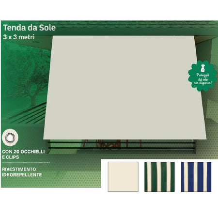 Tenda da Sole Ombreggiante 3x3mt con 20 Occhielli Polycotone Idrorepellente Beige/Blu