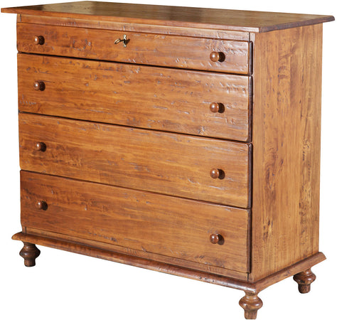 Biscottini Comò Country in legno massello di tiglio finitura noce L114xPR49xH99 cm. Made in Italy