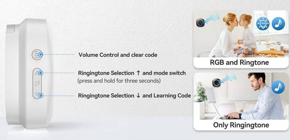Campanello Senza Fili Wireless Per Casa Ufficio Luce Rgb 60 Melodie Rl-3995