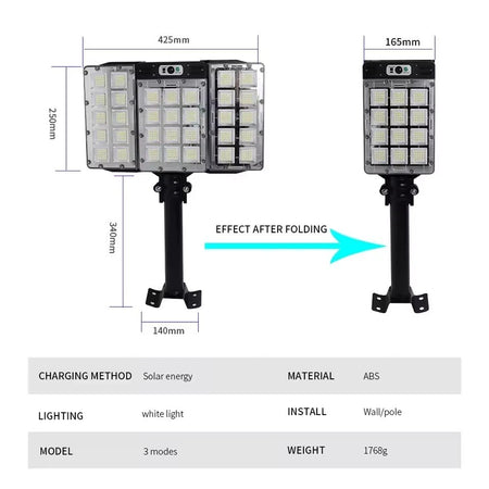 Lampione LED Pannello Solare 270° Luce 6000k Sensore movimento Pieghevole ip65