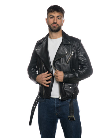 Chiodo Tre Tasche - Chiodo Uomo Nero in vera pelle Effetto Dollaro