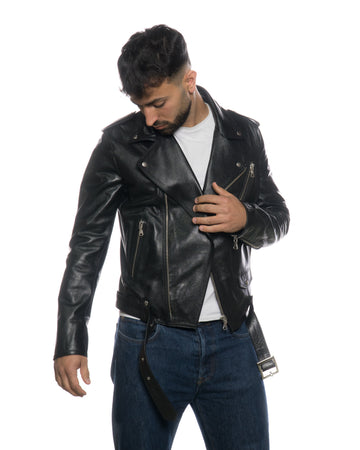 Chiodo Tre Tasche - Chiodo Uomo Nero in vera pelle Effetto Dollaro