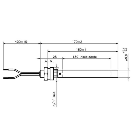 Resistenza accensione con raccordo filettato 3/8" GAS stufe a pellet 14701077