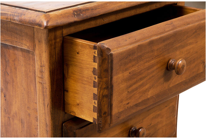 Biscottini Comodino Country legno massello tiglio noce 55x35x65 con 2 cassetti Biscottini