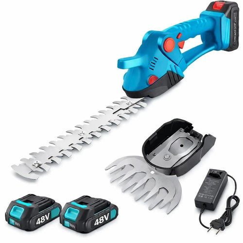 Tagliasiepi con 2 Batterie 48V 1,5Ah con 2 Lame Intercambiabili 12000RPM 300W