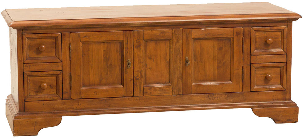 Biscottini Mobile Porta TV Country Legno Tiglio Massello Finitura Noce 150x51x56 Biscottini