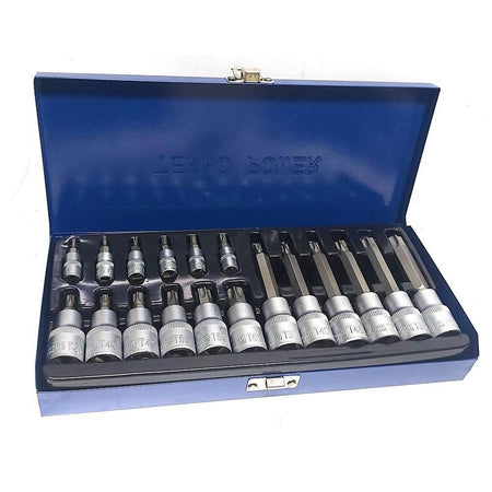 Kit Set Inserti Chiavi 19 Pezzi Bussole Chiavi Torx Maschi 1/4" 1/2" In Valigia