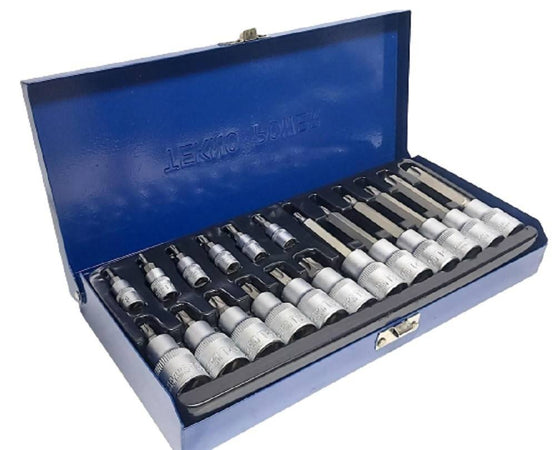 Kit Set Inserti Chiavi 19 Pezzi Bussole Chiavi Torx Maschi 1/4" 1/2" In Valigia