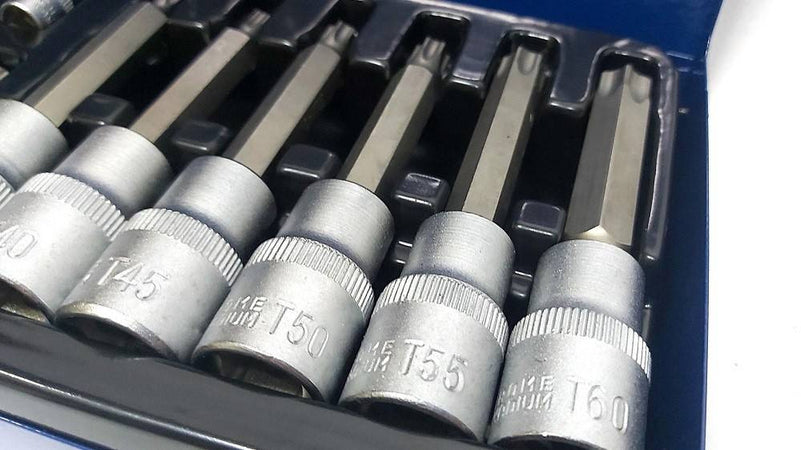 Kit Set Inserti Chiavi 19 Pezzi Bussole Chiavi Torx Maschi 1/4" 1/2" In Valigia