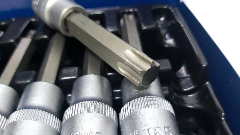 Kit Set Inserti Chiavi 19 Pezzi Bussole Chiavi Torx Maschi 1/4" 1/2" In Valigia