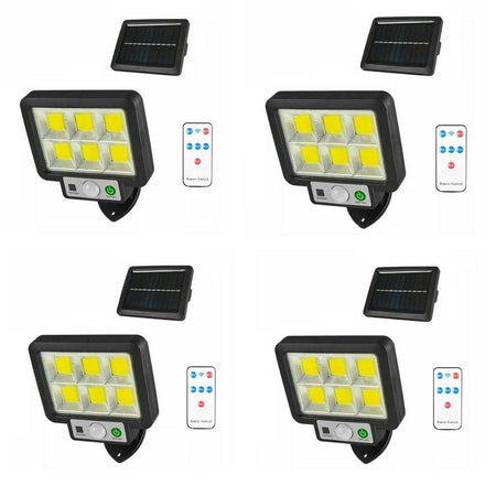 Kit 4pz Faro Solare Led Con Pannello Faretto Sensore Di Movimento 96 Led Cob T09