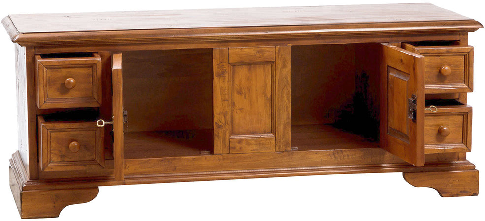 Biscottini Mobile Porta TV Country Legno Tiglio Massello Finitura Noce 150x51x56 Biscottini