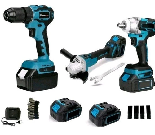 Kit 3 in 1 Trapano Avvitatore + Avvitatore a Impulsi + Smerigliatrice a Batteria