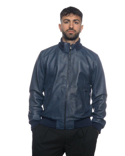 Bomber Uomo - Bomber Uomo Blu in vera pelle
