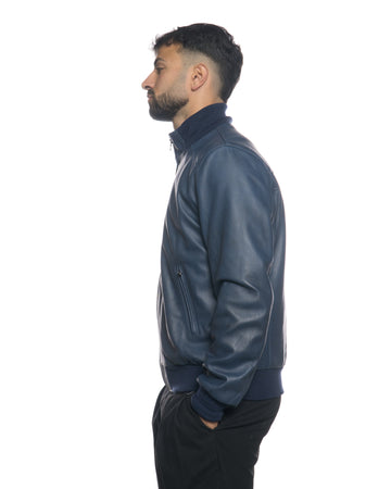 Bomber Uomo - Bomber Uomo Blu in vera pelle