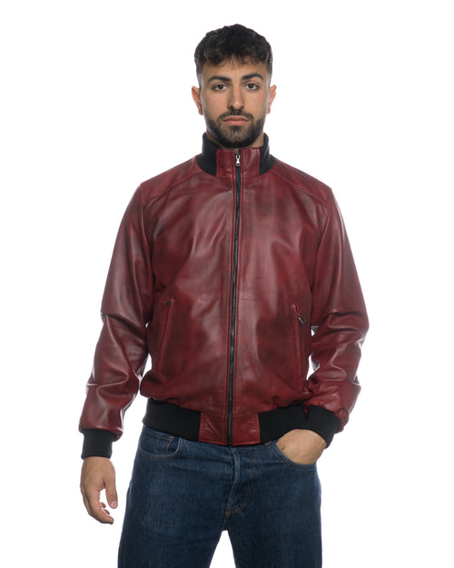 Bomber Uomo - Bomber Uomo Bordeaux in vera pelle