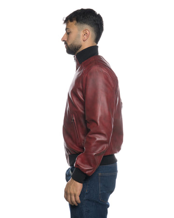 Bomber Uomo - Bomber Uomo Bordeaux in vera pelle