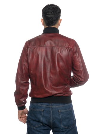 Bomber Uomo - Bomber Uomo Bordeaux in vera pelle