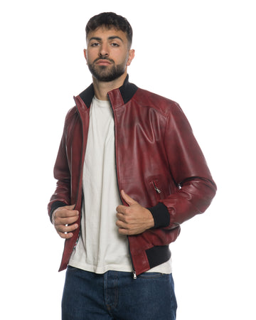Bomber Uomo - Bomber Uomo Bordeaux in vera pelle