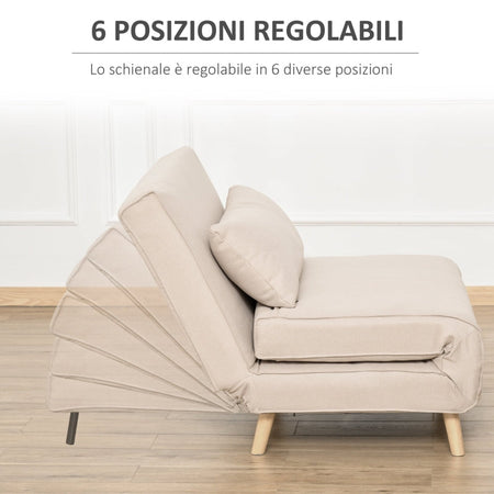 Poltrona Letto a sedia materasso brandina Letto 3 in 1 con Schienale Reclinabile in 6 Posizioni, 94x78x80 cm, Beige F839-023CWA