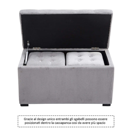 Cassapanca Portaoggetti Multiuso con 2 Sgabello Pouf in Velluto, Grigio Perla panca baule ingresso camera da letto elegante imbottita grande tessuto negozio F833-160GYA