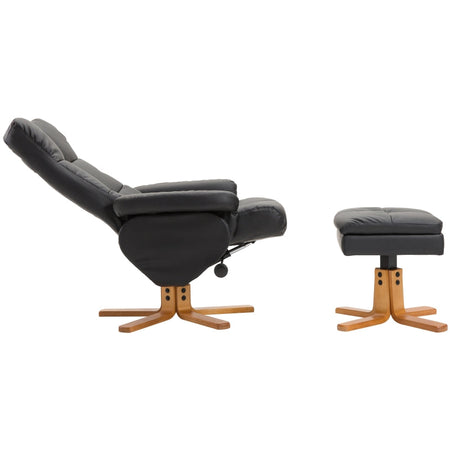 Poltrona Sedia ufficio studio salotto soggiorno Relax Reclinabile con Poggiapiedi in Pelle PU Nero F833-359BKA