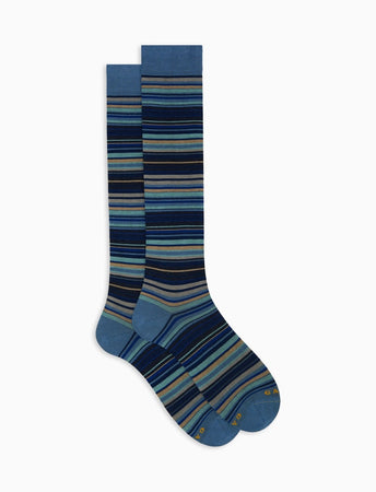 Gallo Calze uomo lunghe cotone righe sottilissime 7 colore blu