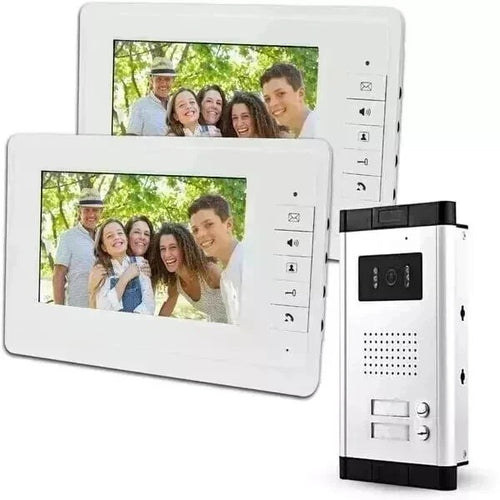 VIDEO CITOFONO 2 MONITOR 7 pollici a colori KIT BIFAMILIARE telecamera videocitofono