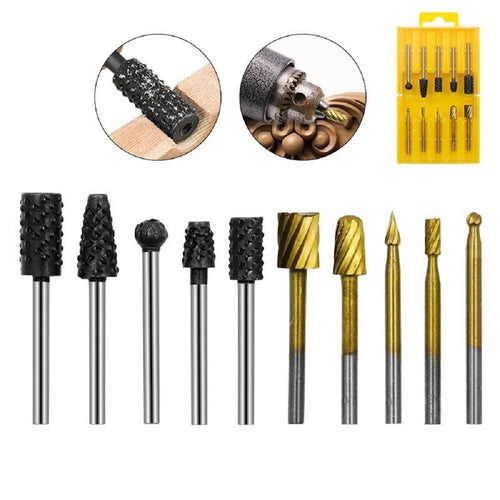 Set 10 Mini Frese Raspe In Acciaio Per Lavorazione Rifinitura Legno Codolo 3 Mm