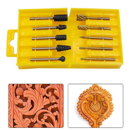 Set 10 Mini Frese Raspe In Acciaio Per Lavorazione Rifinitura Legno Codolo 3 Mm