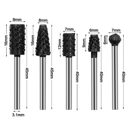 Set 10 Mini Frese Raspe In Acciaio Per Lavorazione Rifinitura Legno Codolo 3 Mm