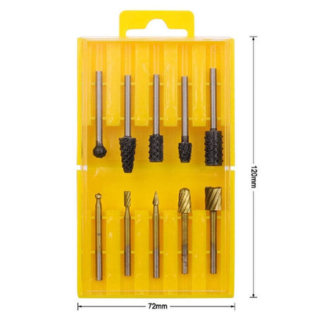 Set 10 Mini Frese Raspe In Acciaio Per Lavorazione Rifinitura Legno Codolo 3 Mm