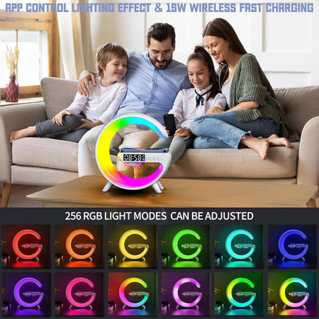 Lampada A Forma Di G Multicolor Con Cassa Speacker E Caricabatteria Ad Induzione