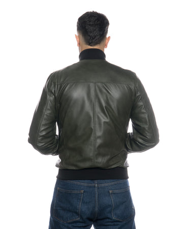 Bomber Uomo - Bomber Uomo Verde in vera pelle