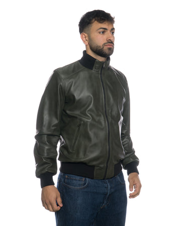 Bomber Uomo - Bomber Uomo Verde in vera pelle