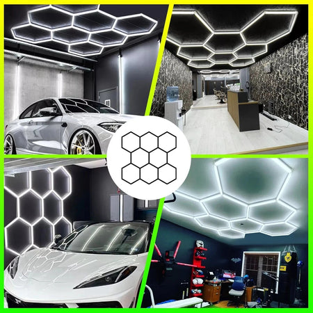 Luci Hexagon LED 210W Garage 8 Luce esagonale del negozio con bordo per workshop