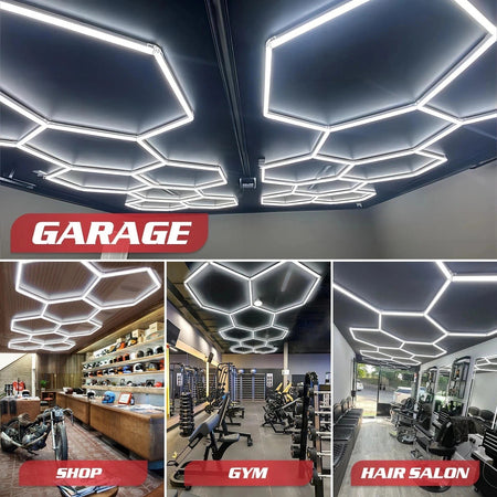 Luci Hexagon LED 210W Garage 8 Luce esagonale del negozio con bordo per workshop