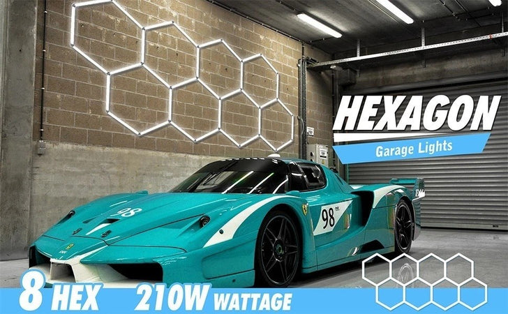 Luci Hexagon LED 210W Garage 8 Luce esagonale del negozio con bordo per workshop