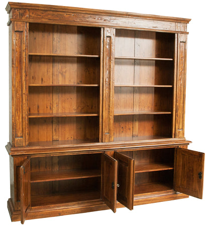 Biscottini Libreria Country in legno massello di tiglio finitura noce L230xPR47xH235 cm. Made in Italy
