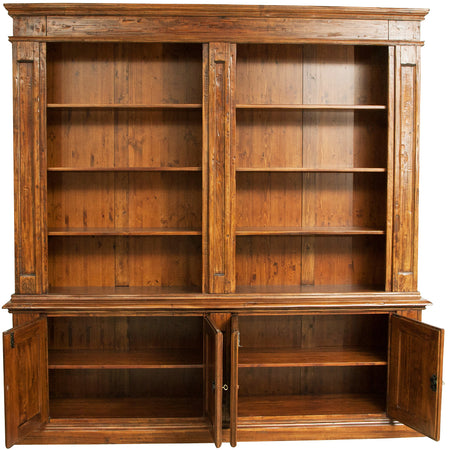 Biscottini Libreria Country in legno massello di tiglio finitura noce L230xPR47xH235 cm. Made in Italy