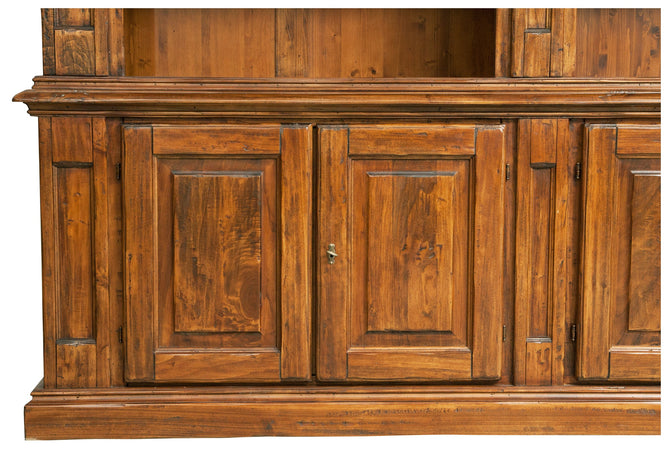 Biscottini Libreria Country in legno massello di tiglio finitura noce L230xPR47xH235 cm. Made in Italy