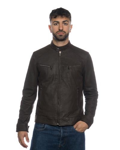 U06 - Giacca Uomo Testa di Moro Nabuk Effetto Graffiato in vera pelle