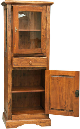 Biscottini Vetrina Country in legno massello di tiglio finitura noce L55xPR43xH150 cm. Made in Italy