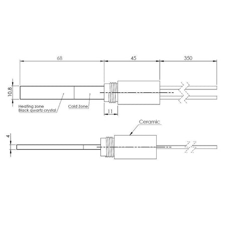 Resistenza accensione per stufe a pellet in cristalli di quarzo nero con raccordo filettato 3/8" GAS 14701089