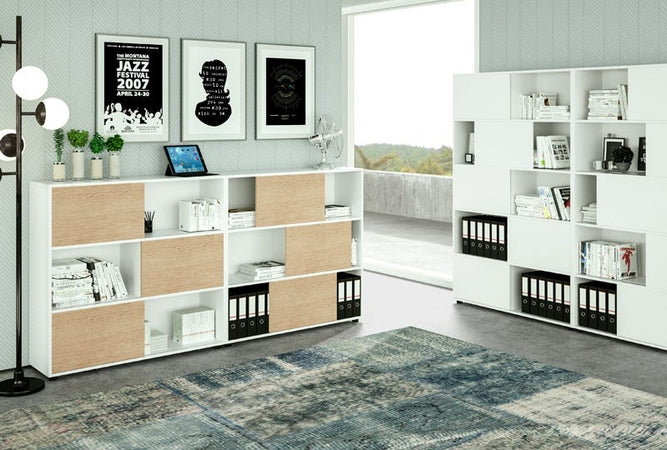 Mobile libreria alta ad ante scorrevoli in legno per ufficio cm. 120x35x190,6h