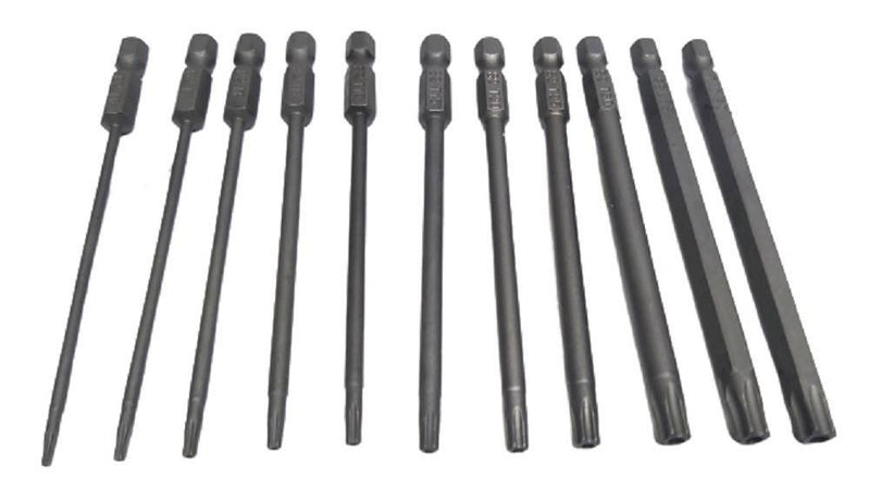 Set 11 Inserti Da T6 A T40 100mm Cacciaviti Torx Per Avvitatore Esagonale 1/4"